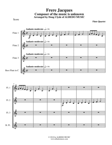 Frere Jacques for Flute Quartet (arr. Doug Clyde)