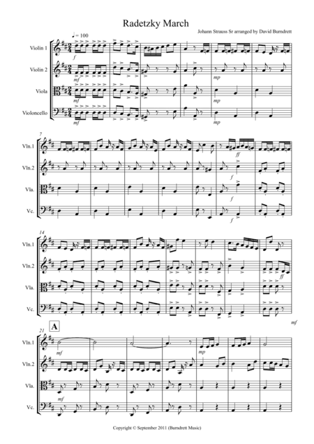 Radetzky March for String Quartet (arr. David Burndrett)