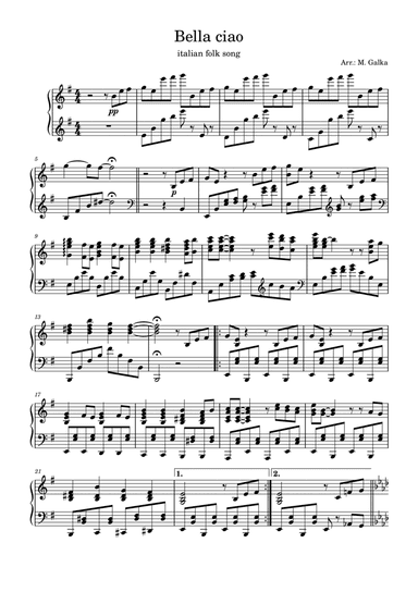 Bella Ciao Piano solo Cover (arr. Magdalena Galka)