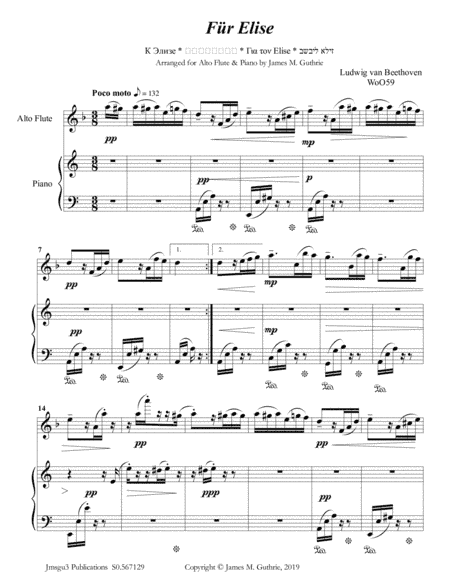 Beethoven: Für Elise for Alto Flute & Piano (arr. James M. Guthrie)