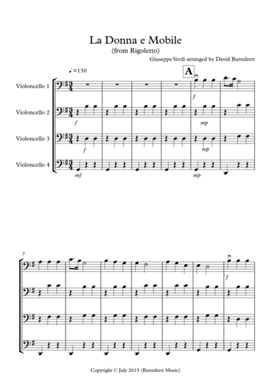 La Donna e Mobile (from Rigoletto) for Cello Quartet (arr. David Burndrett)