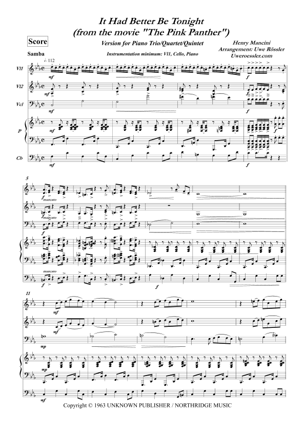 It Had Better Be Tonight (meglio Stasera) (arr. Uwe Roessler / Rössler / Rassler)