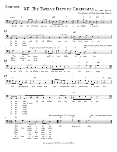 The Twelve Days of Christmas for Baritone Voice (arr. Christopher Esther)