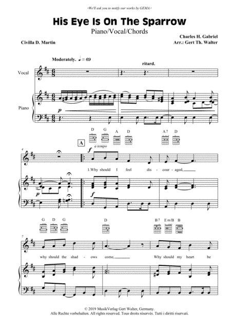 His Eye Is On The Sparrow (arr. Gert Th. Walter)