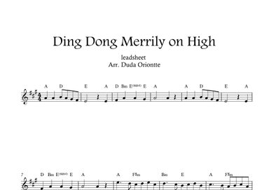 Ding Dong Merrily on High  (leadsheet - A major - no lyrics) (arr. Duda Oriontte)