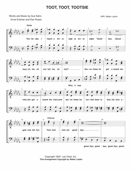 TOOT, TOOT, TOOTSIE, GOODBYE (arr. Walter Latzko)