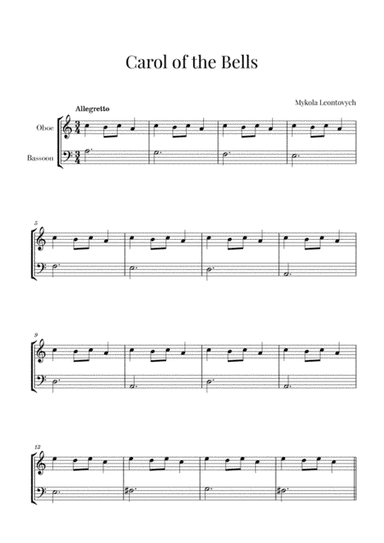Carol of the Bells for Oboe and Bassoon (arr. Cadenza Editions)