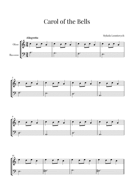 Carol of the Bells for Oboe and Bassoon (arr. Cadenza Editions)