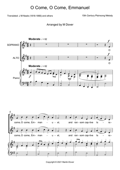 O Come, O Come, Emmanuel - Two part choir - SA - Upper voices (arr. Martin Dover)