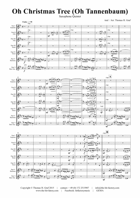 Oh Christmas tree - Oh Tannenbaum - Funky - Saxophone Quintet (arr. Thomas H. Graf)