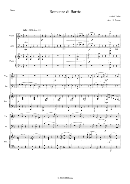 Romanze di Barrio - Tango-waltz for pianotrio (arr. HJ Bosma)