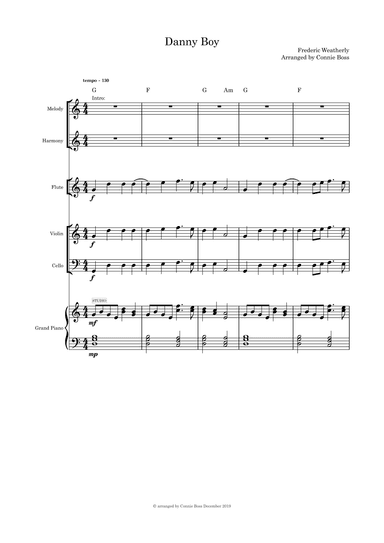 Danny Boy - Flute, Cello, Violin, Vocal duet and Piano (arr. Connie Boss)