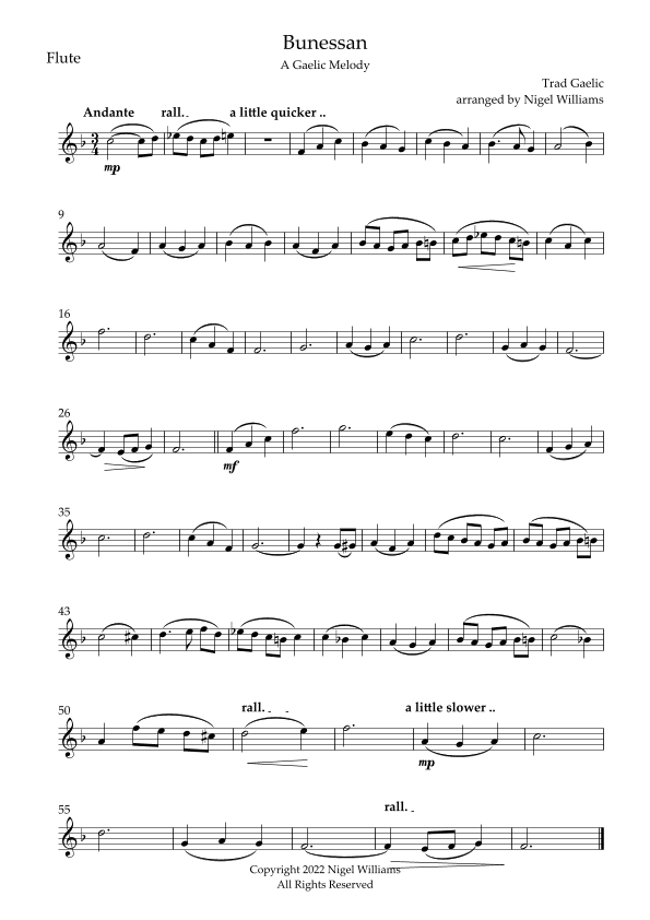 Bunessan, A Gaelic Melody, for Flute and Clarinet Duet (arr. Nigel Williams)