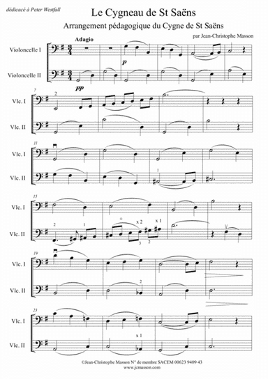 Le Cygneau de St Saëns ---  teaching arrangement of the Swan for 2 celli --- JCM 2014 (arr. Jean-Christophe Masson)