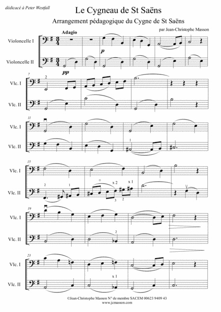 Le Cygneau de St Saëns ---  teaching arrangement of the Swan for 2 celli --- JCM 2014 (arr. Jean-Christophe Masson)