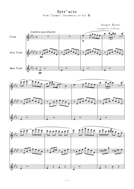 Entr'acte from "Carmen" Intermezzo  for flute trio (arr. Akemi Hirano)