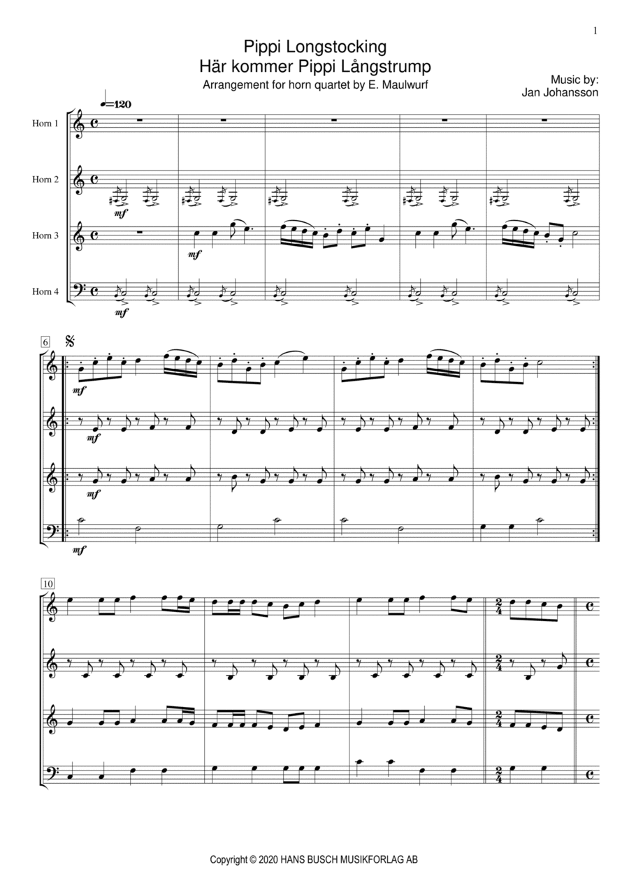 Here Comes Pippi Longstocking (arr. Maulwurf)