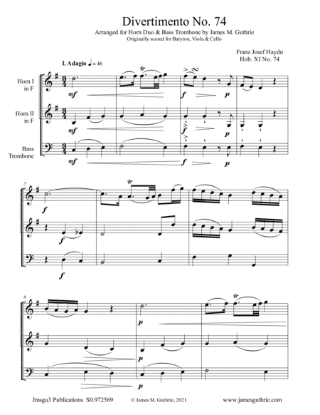 Haydn: Divertimento No. 74 for Brass Trio (arr. James M. Guthrie)