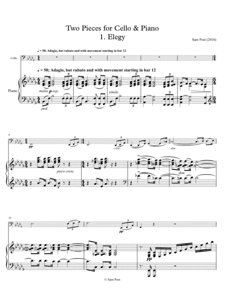 Two Pieces for Cello & Piano, op. 19
