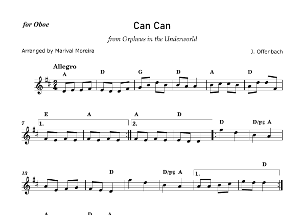 Can Can - J. Offenbach - Oboe solo (with chords) (arr. Marival Moreira)