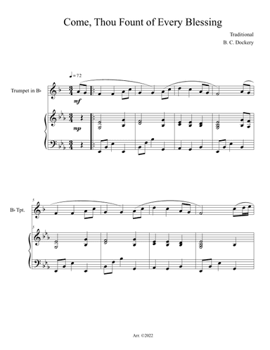 Come, Thou Fount of Every Blessing (Trumpet Solo with Piano Accompaniment) (arr. B. C. Dockery)