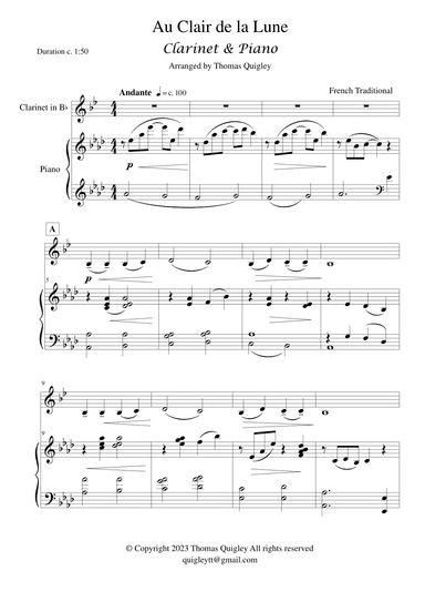 Au Clair de la Lune (arr. Thomas Quigley)