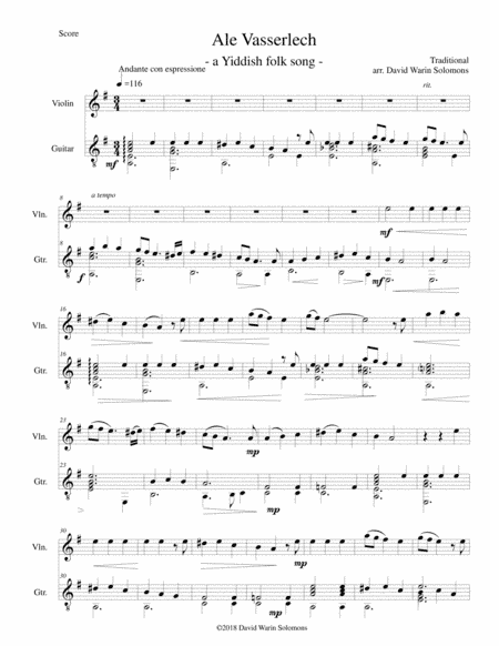 Ale vasserlech (All the waters flow away) for violin and guitar (arr. David Warin Solomons)