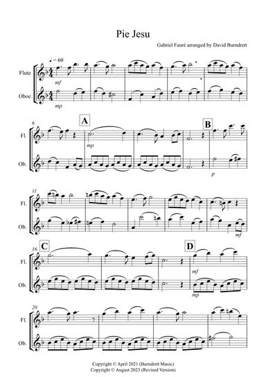 Pie Jesu for Flute and Oboe Duet (arr. David Burndrett)