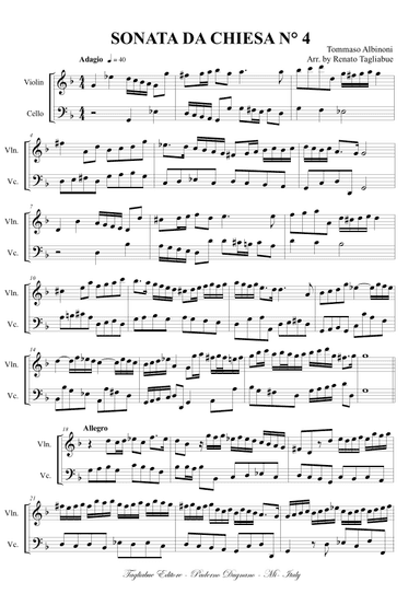 Albinoni - SONATA DA CHIESA N° 4. Arr. per Violino e Cello (arr. Renato Tagliabue)