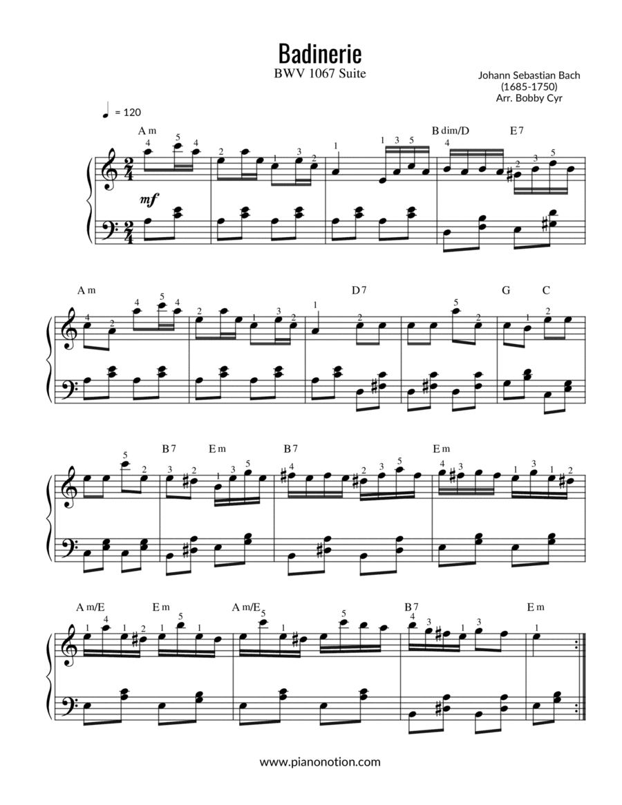 Badinerie - BWV 1067 Suite (Easy Piano) (arr. Bobby Cyr)