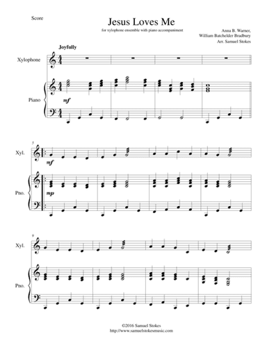 Jesus Loves Me - student xylophone ensemble with piano accompaniment (arr. Samuel Stokes)