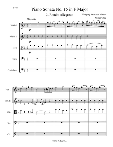 Piano Sonata No. 15 in F Major, Movement 3 (arr. Joshua Choe)