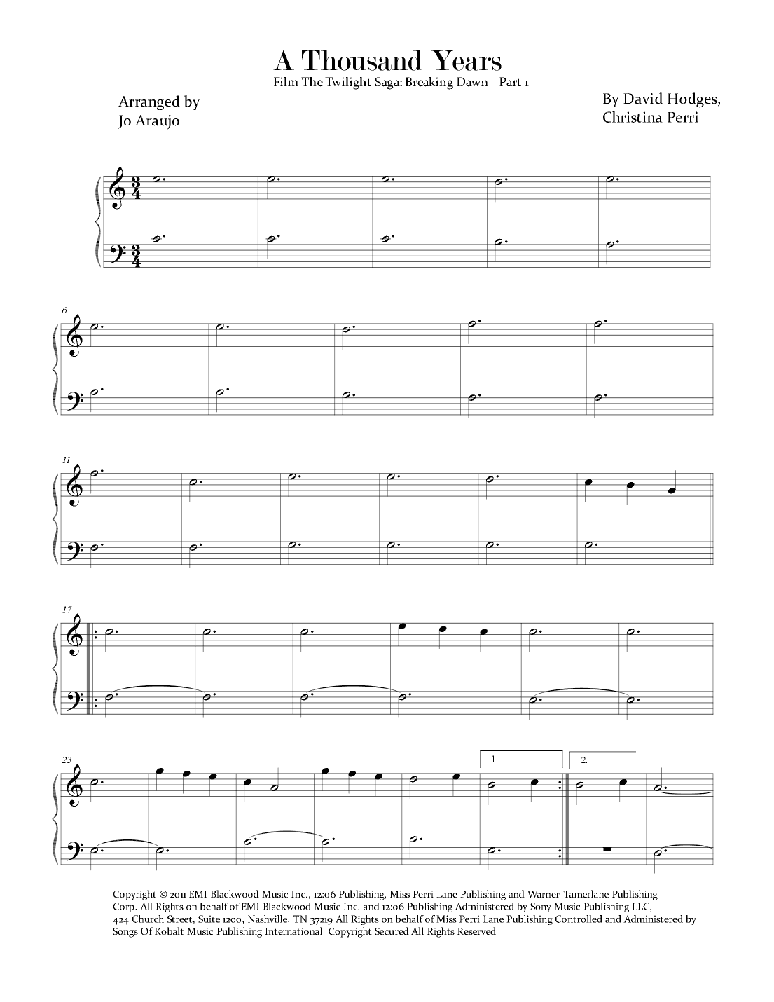 A Thousand Years (arr. Jo Araujo)