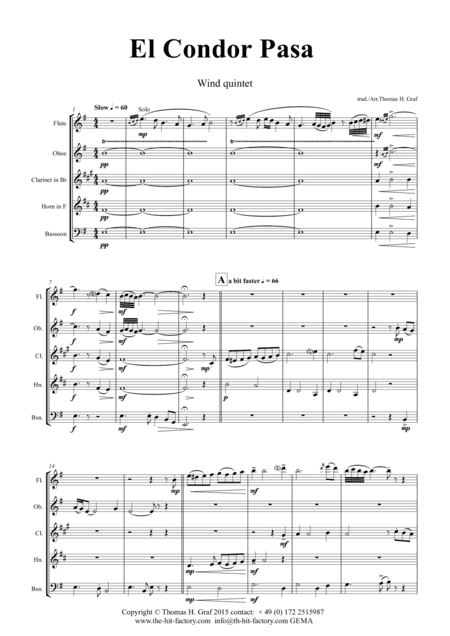 El Condor pasa - Peruvian Folk Song - Wind Quintet (arr. Thomas H. Graf)