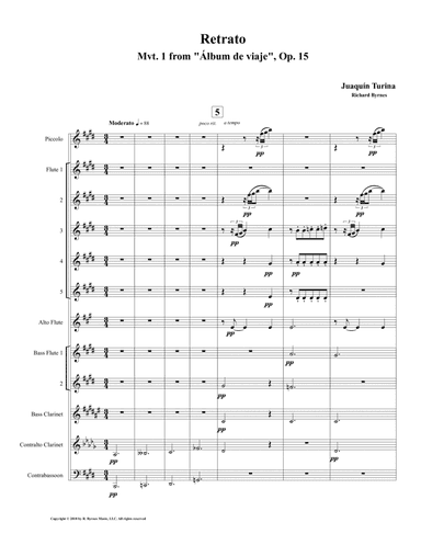 Retrato (Mvt. 1 from Álbum de viaje, Op.15) by Juaquín Turina (Flute Nonet + BCl,CalCl,Cbn.) (arr. Richard Byrnes)