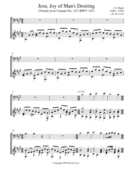 Jesu, Joy of Man's Desiring (Cello and Guitar) - Score and Parts (arr. Kevin Love)