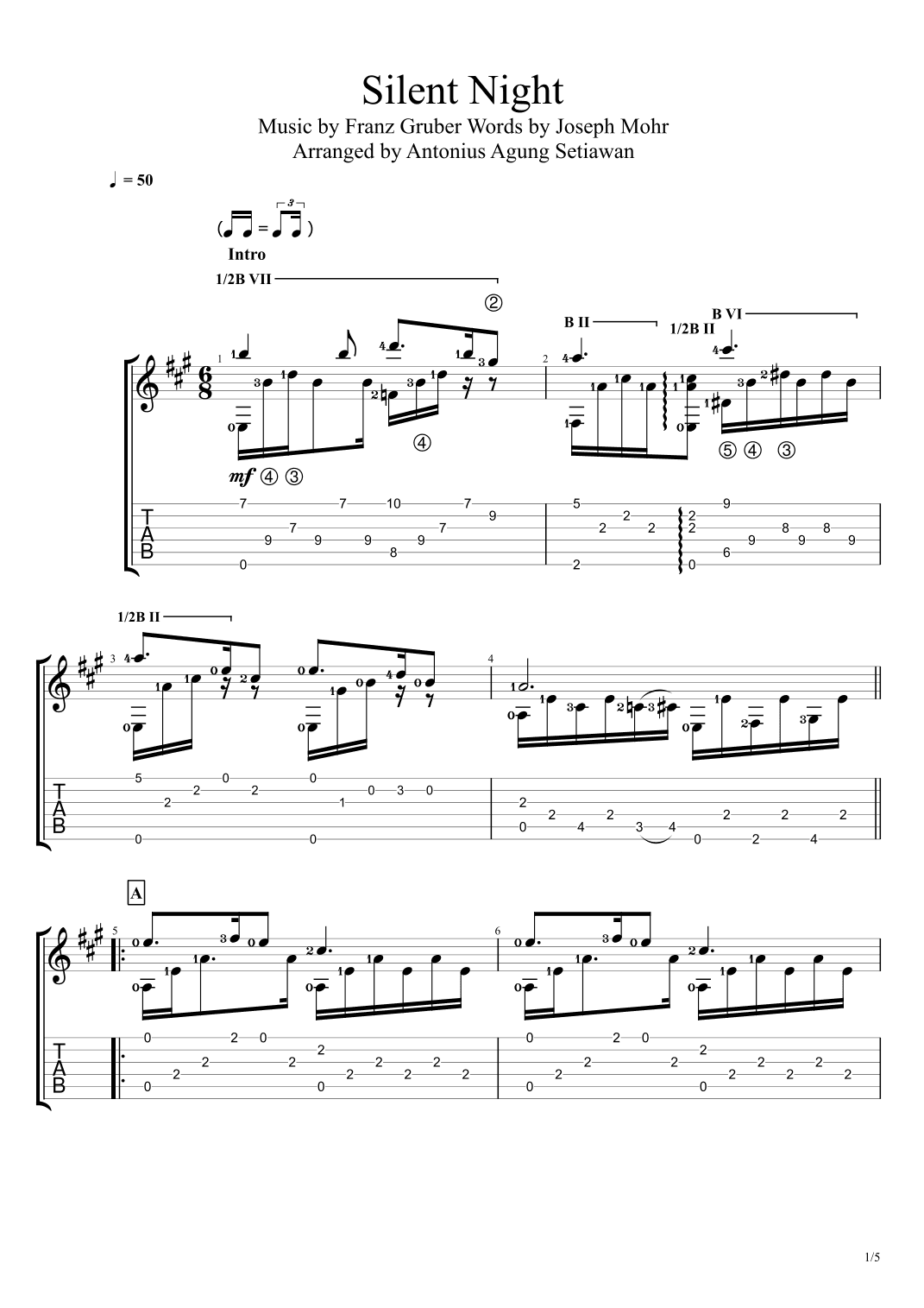 Silent Night (in A Major Scale) (arr. Antonius Agung Setiawan)