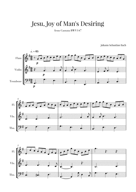 Bach - Jesu, Joy of Man's Desiring for Flute, Violin and Trombone (arr. Cadenza Editions)