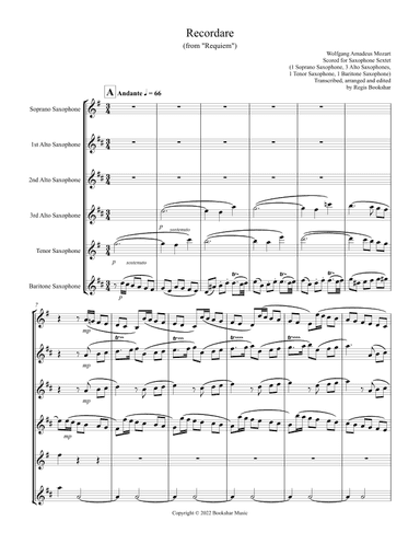 Recordare (from "Requiem") (F) (Saxophone Sextet - 1 Sop, 3 Alto, 1 Ten, 1 Bari) (arr. Regis Bookshar)