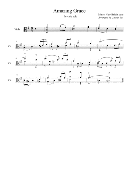 Amazing Grace arrangement for unaccompanied viola (arr. Casper Lai)