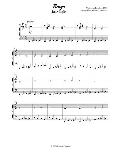 Bingo (B-I-N-G-O) Jazz Piano Style (arr. Kathryn Carpenter)