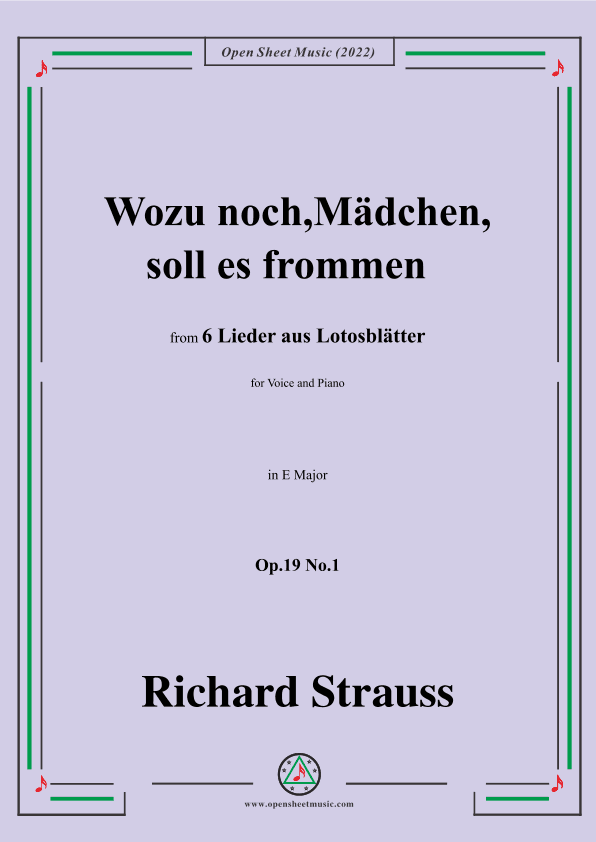 Richard Strauss-Wozu noch,Mädchen,soll es frommen,in E Major (arr. OSM Press)