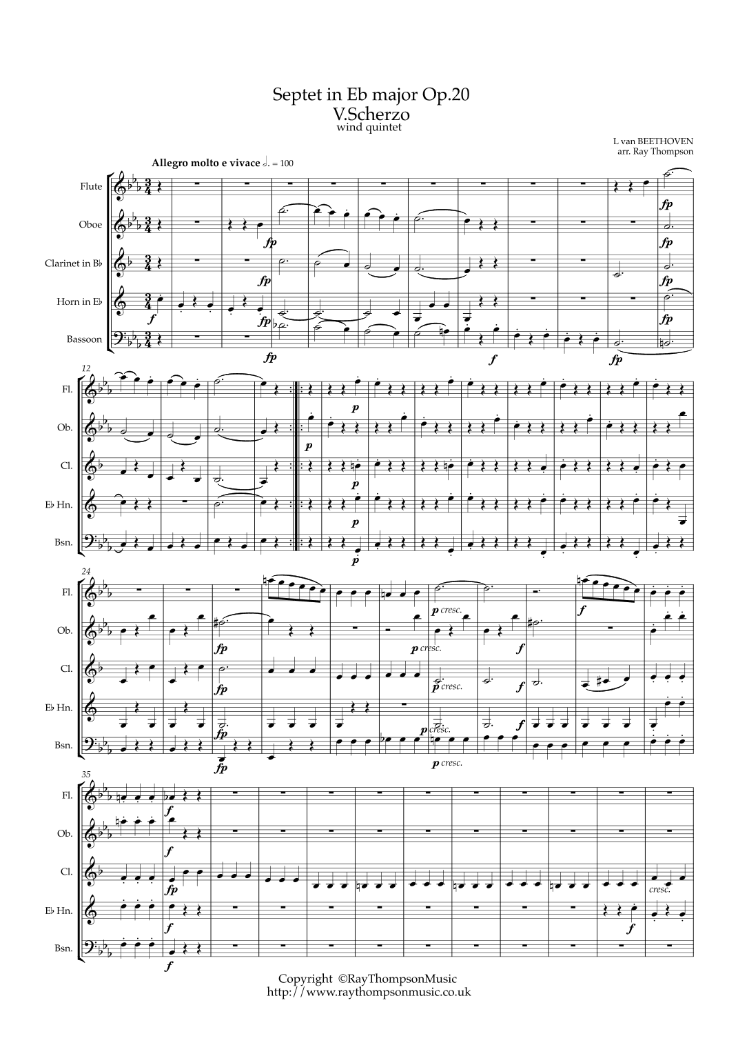 Beethoven: Septet in Eb major Op.20 Mvt.V Scherzo - wind quintet (arr. Ray Thompson)