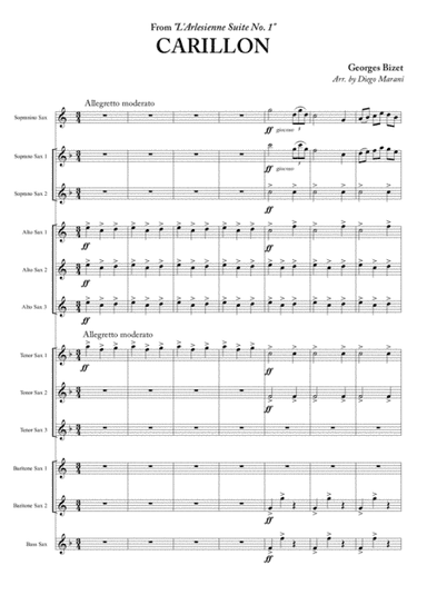 Carillon from "L'Arlesienne Suite No. 1" for Saxophone Ensemble (arr. Diego Marani)