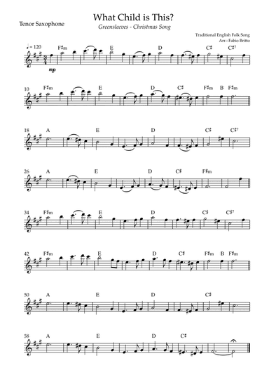 What Child is This? - Greensleeves (Christmas Song) for Tenor Saxophone Solo with Chords (arr. Fabio Britto)