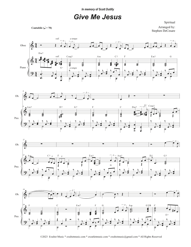 Give Me Jesus (Oboe solo and Piano) (arr. Stephen DeCesare)