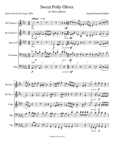 Sweet Polly Oliver - Trad. English Broadside Ballad (Brass Quintet) (arr. Peet du Toit)