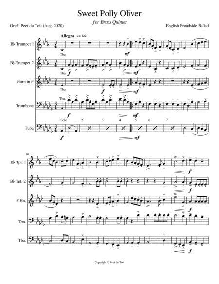 Sweet Polly Oliver - Trad. English Broadside Ballad (Brass Quintet) (arr. Peet du Toit)