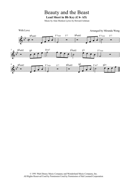 Beauty And The Beast (arr. Miranda Wong)