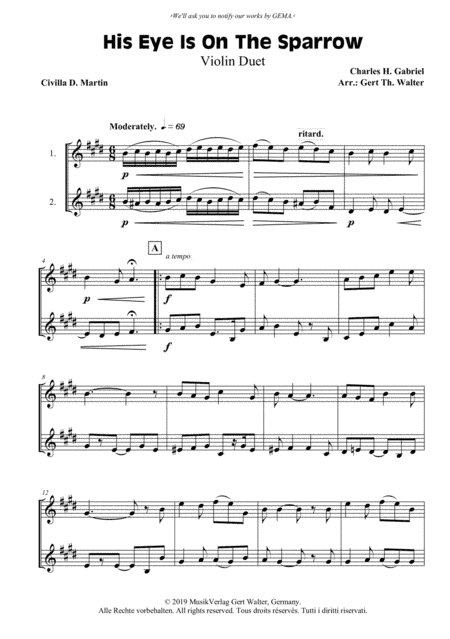 His Eye Is On The Sparrow (arr. Gert Th. Walter)